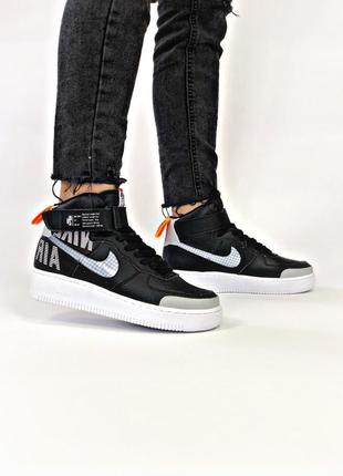 Женские высокие кроссовки найк nike air force high black white, чнрные демисезон