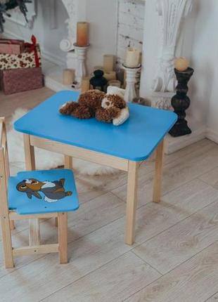 Столик детский прямоугольный с ящиком и стульчиком зайчик 46х60х45 см синий (5421-4021)5 фото