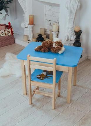Столик детский прямоугольный с ящиком и стульчиком зайчик 46х60х45 см синий (5421-4021)4 фото