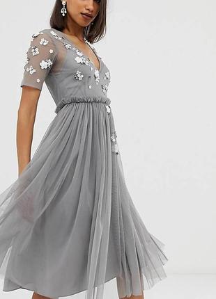 Платье сетка с 3d   вышивкой asos disign