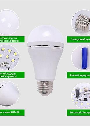 Led лампа з акумулятором на 4 години автономної роботи smart bulb 9w