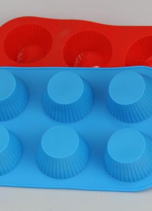 Форма для выпечки кексов силиконовая с рифлеными бортами 6 шт диаметр 6 см 26х16.5 см2 фото