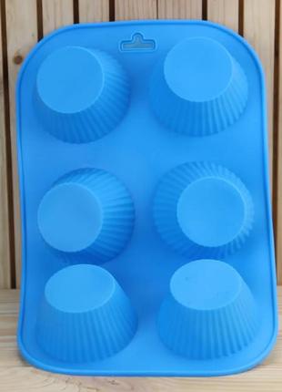 Форма для выпечки кексов силиконовая с рифлеными бортами 6 шт диаметр 6 см 26х16.5 см5 фото