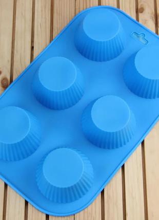 Форма для выпечки кексов силиконовая с рифлеными бортами 6 шт диаметр 6 см 26х16.5 см7 фото