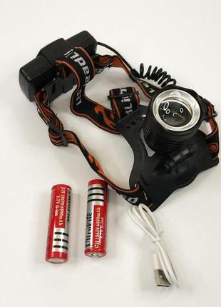 Налобный фонарь с 2 аккумуляторами и 3 режимами работы / водонепроницаемый фонарик на голову bl-2189 t6 с5 фото