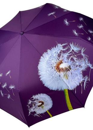 Яскрава жіноча парасоля напівавтомат з принтом кульбаби на 9 шпиць від toprain, фіолетовий м0629-4