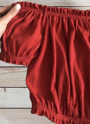 Красный топ кроп блуза h&amp;m вафля футболка со спущенными плечами4 фото