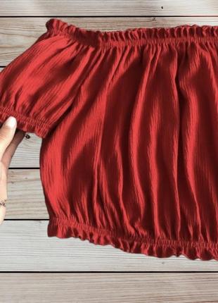 Красный топ кроп блуза h&amp;m вафля футболка со спущенными плечами3 фото