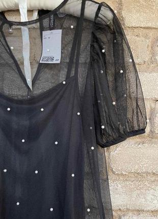 Ошатне сітчасте плаття з бісером розмір s-xs h&m чорне маленьке7 фото