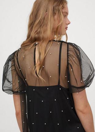 Ошатне сітчасте плаття з бісером розмір s-xs h&m чорне маленьке4 фото
