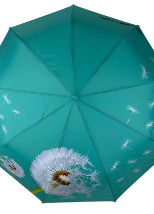 Яркий женский зонт полуавтомат с одуванчиками на 9 спиц от toprain, бирюзовый, м0629-3