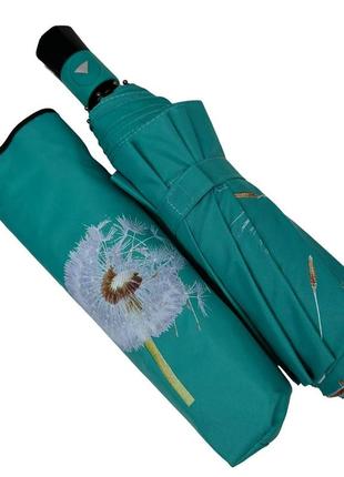 Яркий женский зонт полуавтомат с одуванчиками на 9 спиц от toprain, бирюзовый, м0629-3