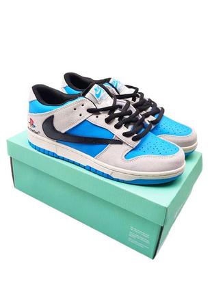 Мужские кроссовки nike sb dunk low playstation синие с серым