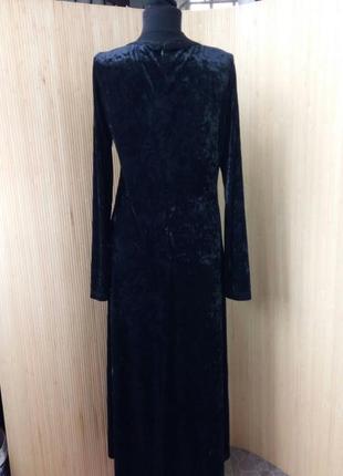 Длинное черное платье со шнуровкой / фактурный велюр3 фото