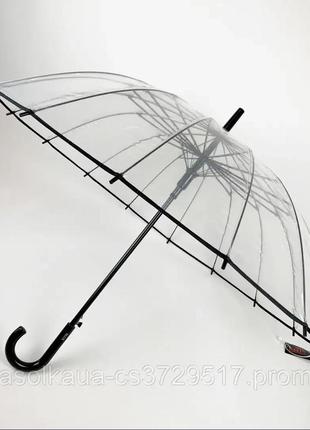Прозора жіноча парасолька-тростина в стилі "birdcage" з 16 спицями та напівавтоматичним відкриттям, антишторм1 фото
