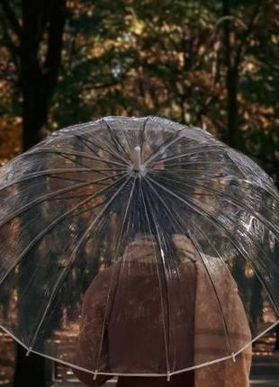 Прозора жіноча парасолька-тростина в стилі "birdcage" з 16 спицями та напівавтоматичним відкриттям, антишторм6 фото