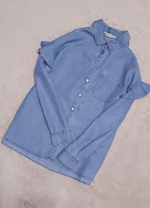 Джинсовая рубашка с рюшей на рукаве свободного стиля размер 8-10 f&f