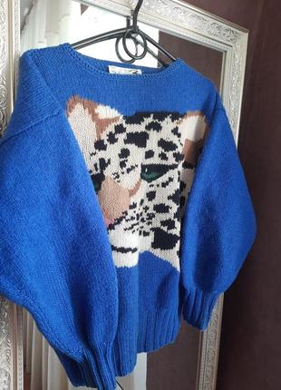Невероятный винтажный свитер с леопардом, объемные рукава5 фото