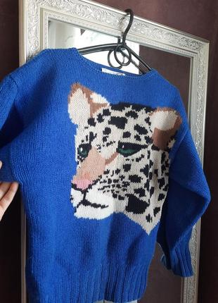Невероятный винтажный свитер с леопардом, объемные рукава6 фото