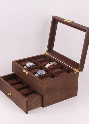 Коробка для часов из дерева на 20 отделений. шкатулка для украшений. коричневая5 фото