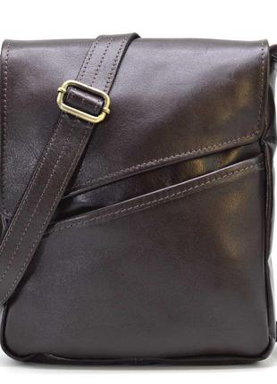Удобная стильная мужская кожаная сумка через плечо gc-1302-3md tarwa коричневая3 фото