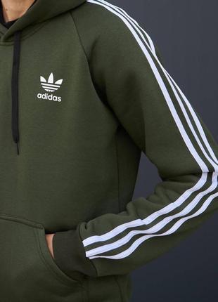 Утеплений костюм  в стилі adidas + подарунок) комплект худі і штани адідас зимовий на флісі3 фото