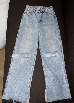 Широкие длины джинсы calliope синие с разрезами палаццо