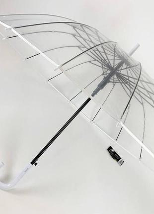 Большой прозрачный женский зонт-трость в стиле birdcage с 16 спицами и полуавтоматическим открытием