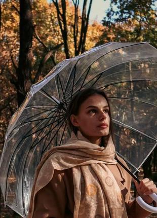Велика прозора жіноча парасолька-тростина в стилі birdcage з 16 спицями та напівавтоматичним відкриттям9 фото