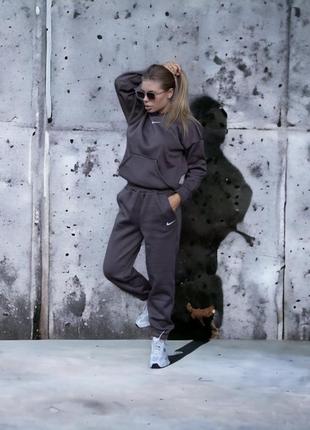 Жіночий зимовий костюм nike printable на флісі мокко