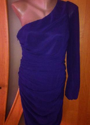 Фиолетовое шифоновое платье с длинным рукавом1 фото