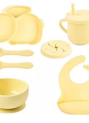 Знижка! набір дитячого посуду зайчик силіконовий посуд для дітей посуд для першого прикорму на присосках