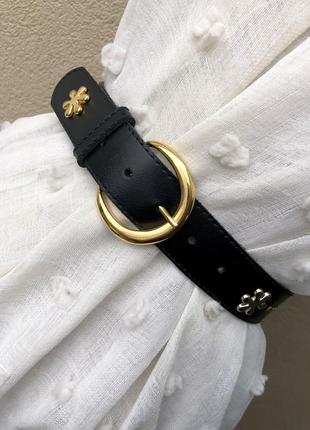 Винтажный кожаный черный пояс, ремень с металлическими деталями нитеньки