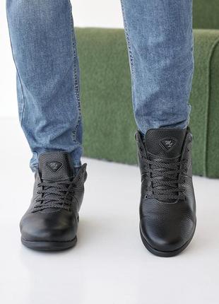 Класичні чорні зимові черевики чоловічі,напівчеревики на підкладці,шкіряні,чоловіче взутя на зиму5 фото