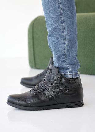 Класичні чорні зимові черевики чоловічі,напівчеревики на підкладці,шкіряні,чоловіче взутя на зиму2 фото