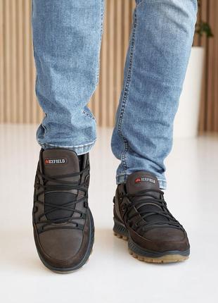 Коричневые мужские ботинки, полуботинки, кроссовки зимние, кожаные/кожа-мужская обувь на зиму4 фото