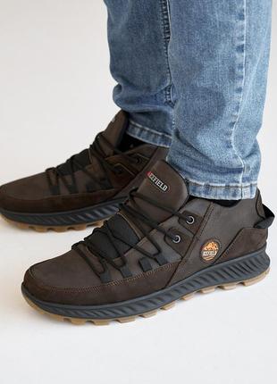 Коричневые мужские ботинки, полуботинки, кроссовки зимние, кожаные/кожа-мужская обувь на зиму