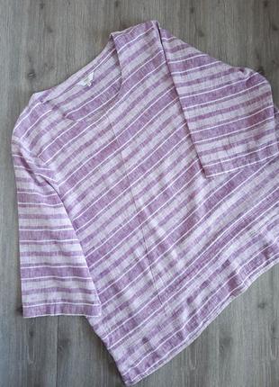 Блуза сорочка льон/віскоза бузкова в смужку, 58-60 р