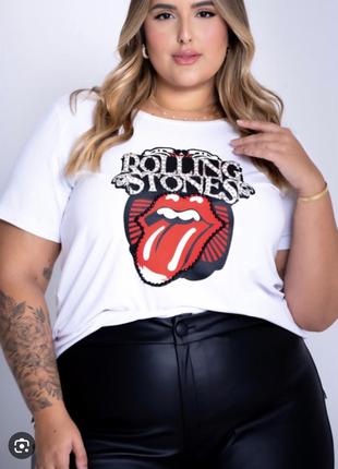 Rolling stones футболка хлопковая хлопок белая xxl 2xl 3xl женская сайз плюс1 фото