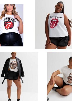 Rolling stones футболка хлопковая хлопок белая xxl 2xl 3xl женская сайз плюс8 фото