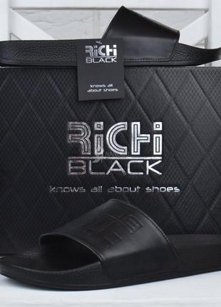 Шльопанці чоловічі шкіряні richi black оригінальні чорний колір натуральна шкіра1 фото