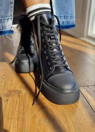 Ботинки кожаные на шнурках высокие кеды3 фото