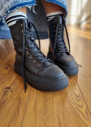 Ботинки кожаные на шнурках высокие кеды2 фото