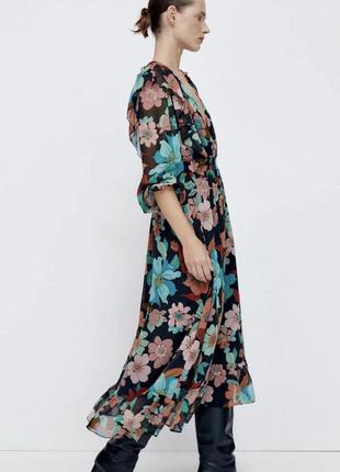 Платье шифоновое в цветочный принт zara2 фото
