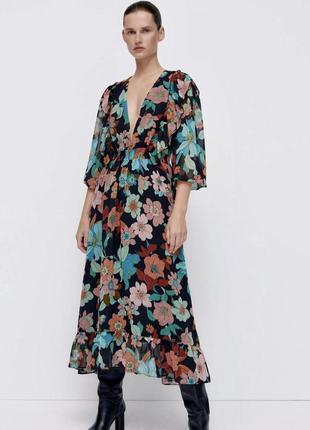 Платье шифоновое в цветочный принт zara1 фото
