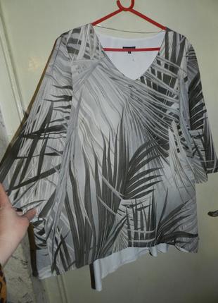 Асиметрична,2-х шарова, блузка-туніка в тропічні листочки,великого розміру,janina