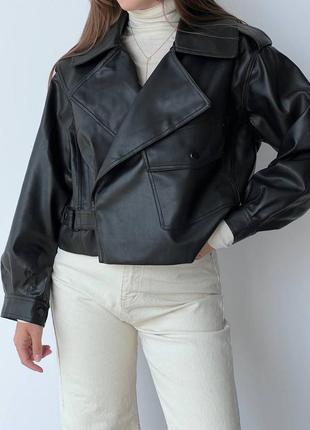 Куртка косуха черная короткая эко кожа2 фото
