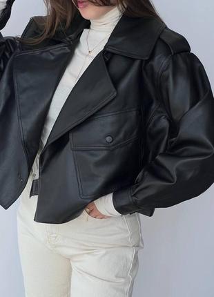 Куртка косуха черная короткая эко кожа3 фото