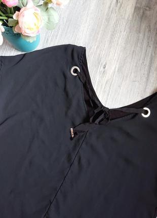 Красивая черная блуза футболка со шнуровкой блузка блузочка р. 46 /48/505 фото