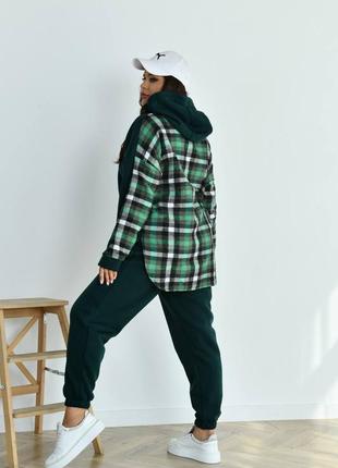 Костюм спортивный кашемир трехнить с капюшоном в клетку голубой бутилка хаки мокко